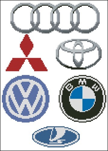 Автомобильные значки: Audi, Mitsubishi, Toyota, Volkswagen, BMW, Лада
