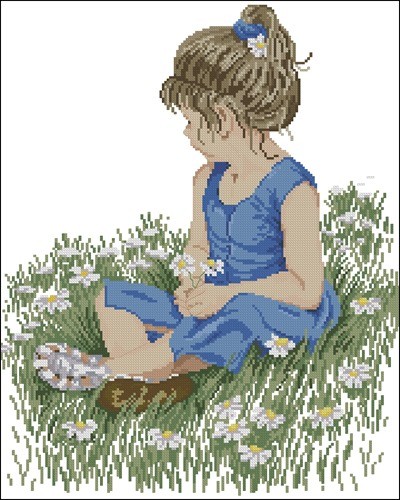 Девочка собирает ромашки