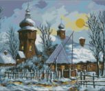 Зима деревня церковь живопись