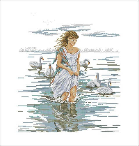 Girl and swans