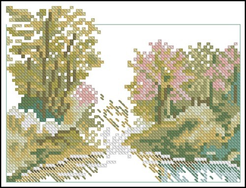 Цветущие деревья вокруг озера