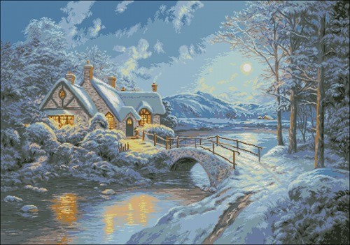 Зимний пейзаж «Ночь и домик»