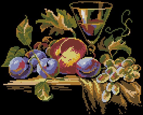 Натюрморт с персиком, сливами и виноградом
