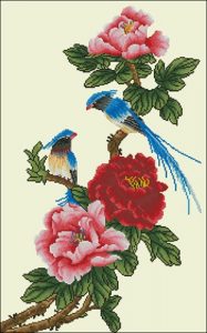 Экзотические птицы на ветке с цветами