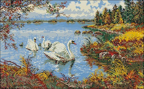 Пейзаж с лебедями