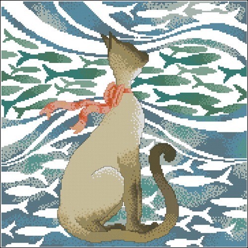 Кошка с рыбками (подушка)