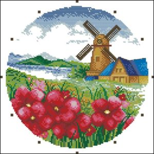 Круглые часы с мельницей