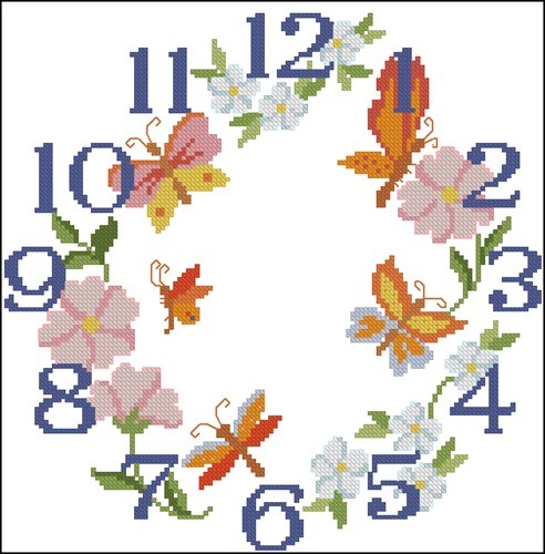 Часы, цветы, бабочки