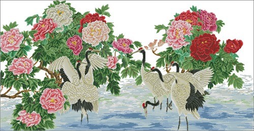 Пионы и птицы, китайская живопись
