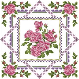 салфетка с розами и орнаментом