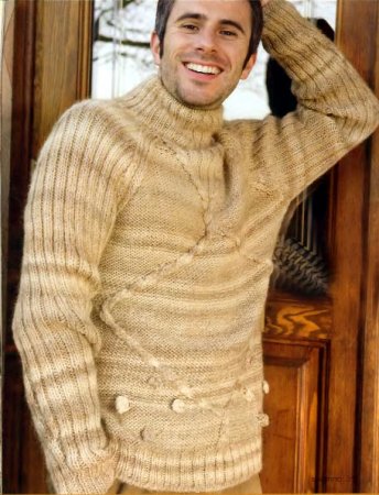 Мужской свитер с рукавом реглан спицами
