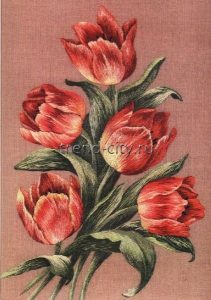 Схема вышивки гладью - Букет тюльпанов