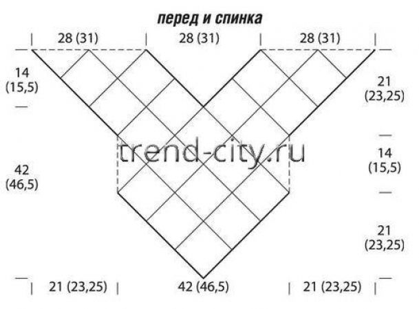 Треугольный топ крючком из мотивов выкройка