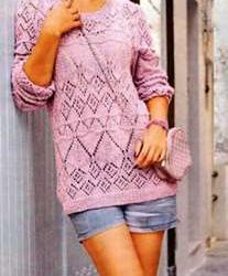 Женский пуловер узором из ромбов и зигзагов
