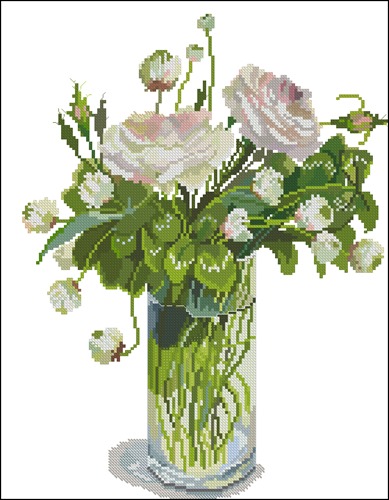 A (25*55) Белые розы. Схема для вышивки бисером СвитАрт