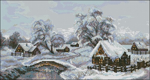 Схема вышивания крестом - Зимний пейзаж