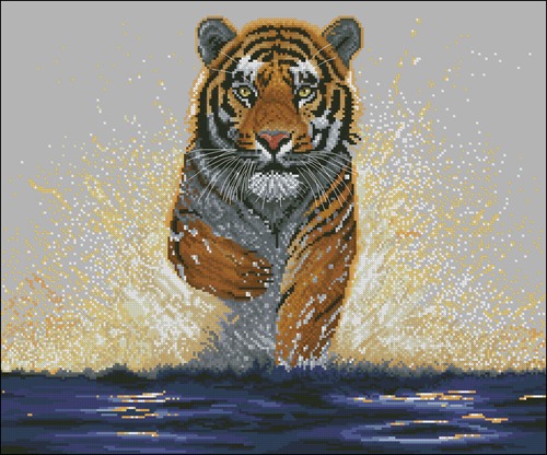 Тигр бежит по воде