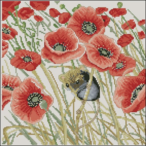 Harvest Mouse and Poppies