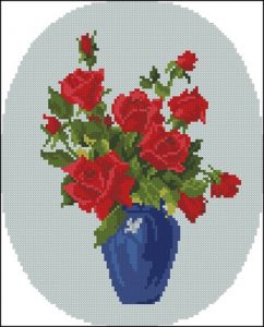Розы в голубой вазе