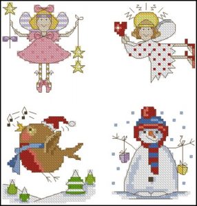 Angel, Angel with Heart, Robin, Snowman