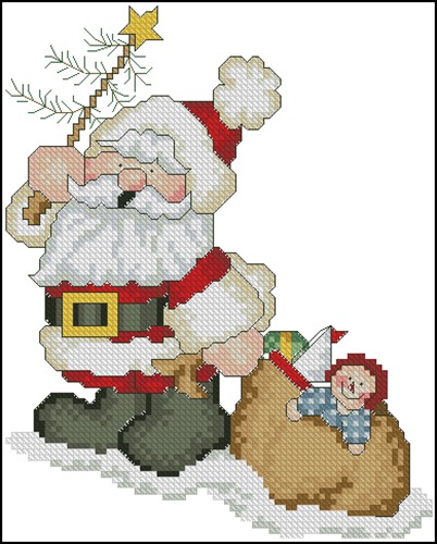 Санта тащит подарки детям