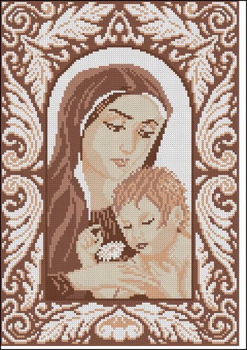 Монохромная икона Мария с младенцем