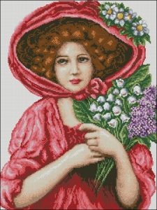 Девушка в красном с цветами