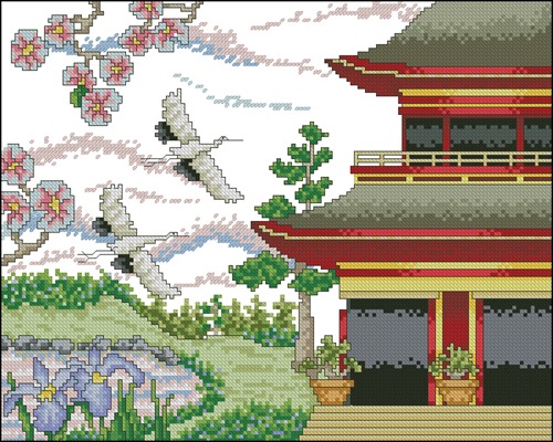 Японский дом и журавли