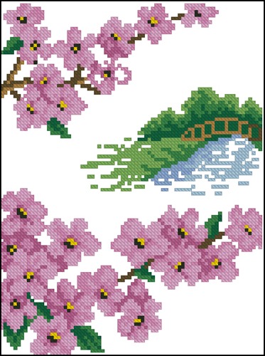 Цветущая сакура и мостик
