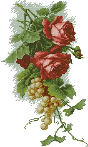 Красные розы с виноградом