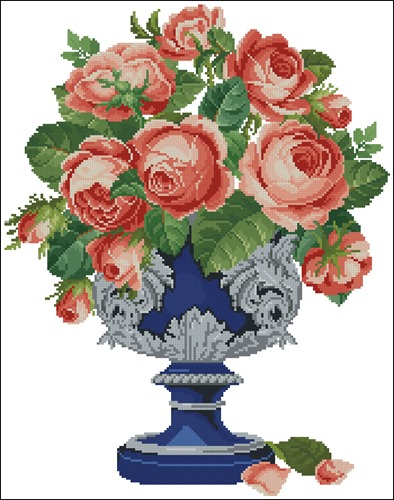 Roses in Blue and Silver Cup