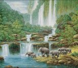 Слоны у водопада