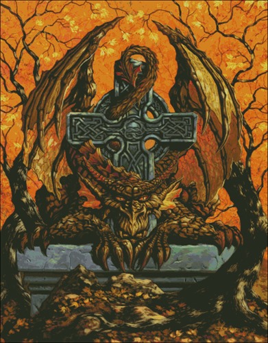 Celtic Autumn Cross Dragon