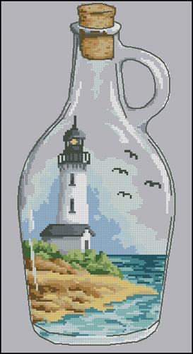 Bottle with a lighthouse